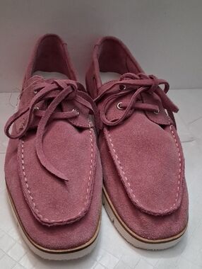 Seychelles Size 9 Women's Pink Suede Upper Lace-Up Boat Loafers Shoes.